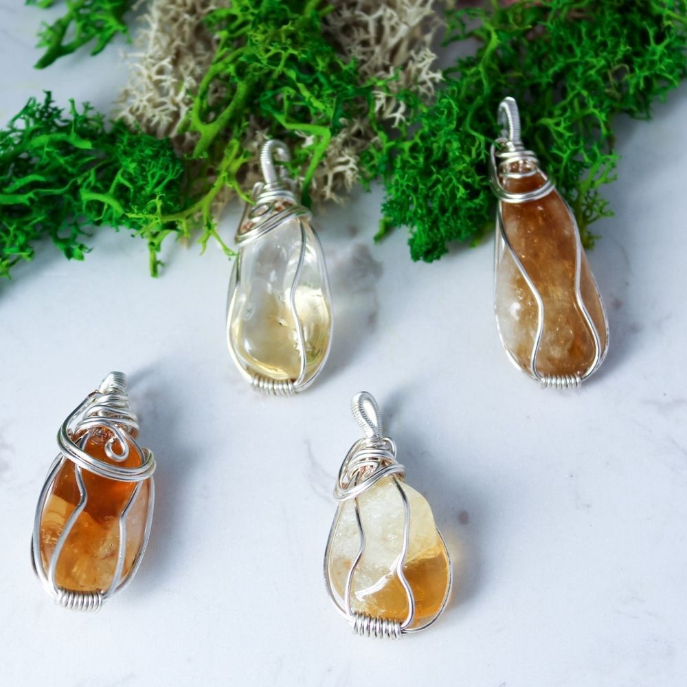 Adjustable necklace cord pendant semiprecious stones wire wrapped